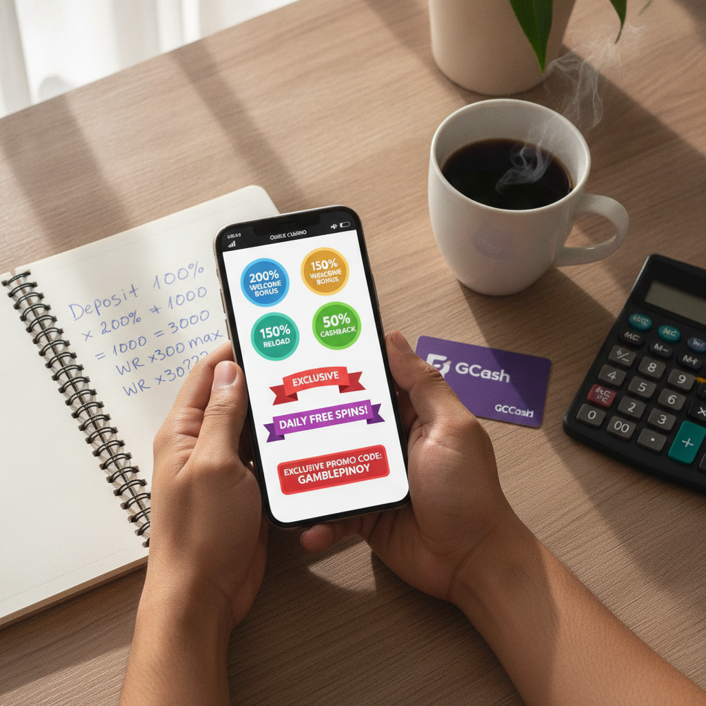 Filipino player comparing online casino bonus offers on mobile phone